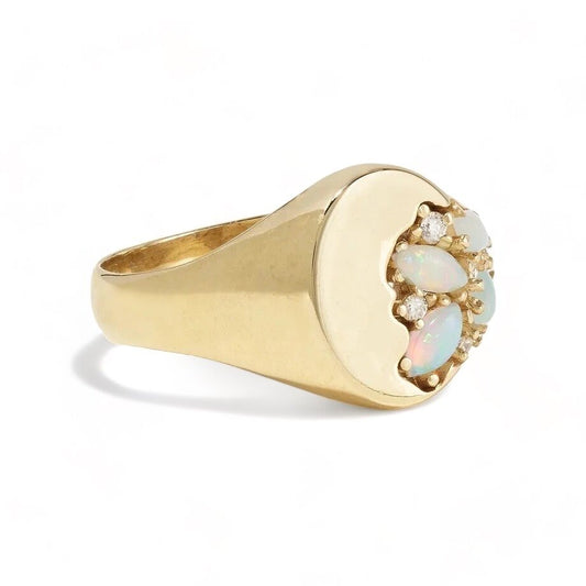 Opal Signet Ring in Gold Vermeil - Colorful & Elegant