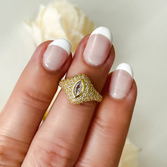 Full Pave Pinky Signet Ring - 18k Gold Over Sterling Silver