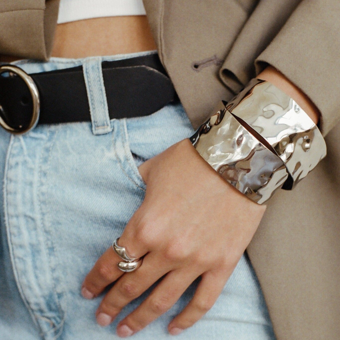 18k Gold Hammered Cuff Bracelet - Grecian Collection