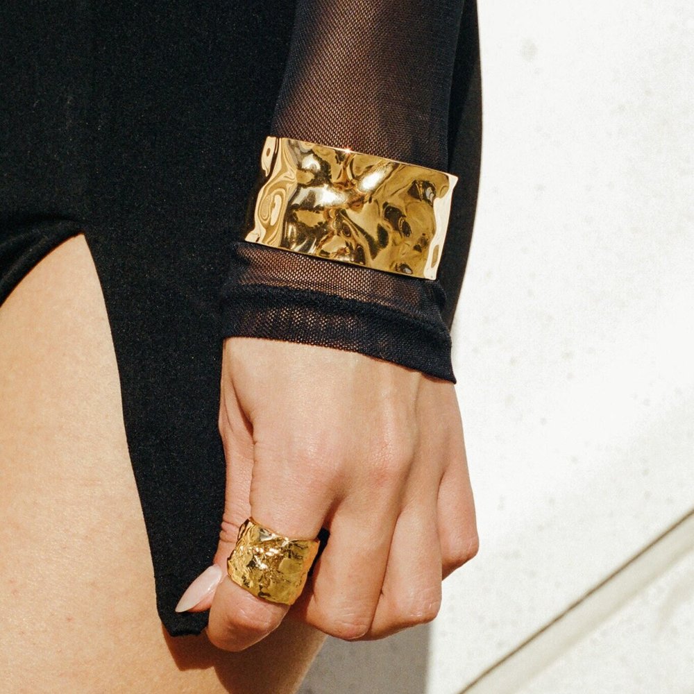 18k Gold Hammered Cuff Bracelet - Grecian Collection