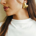 Large Puffy Heart Stud Earrings - Available in Gold and Silver