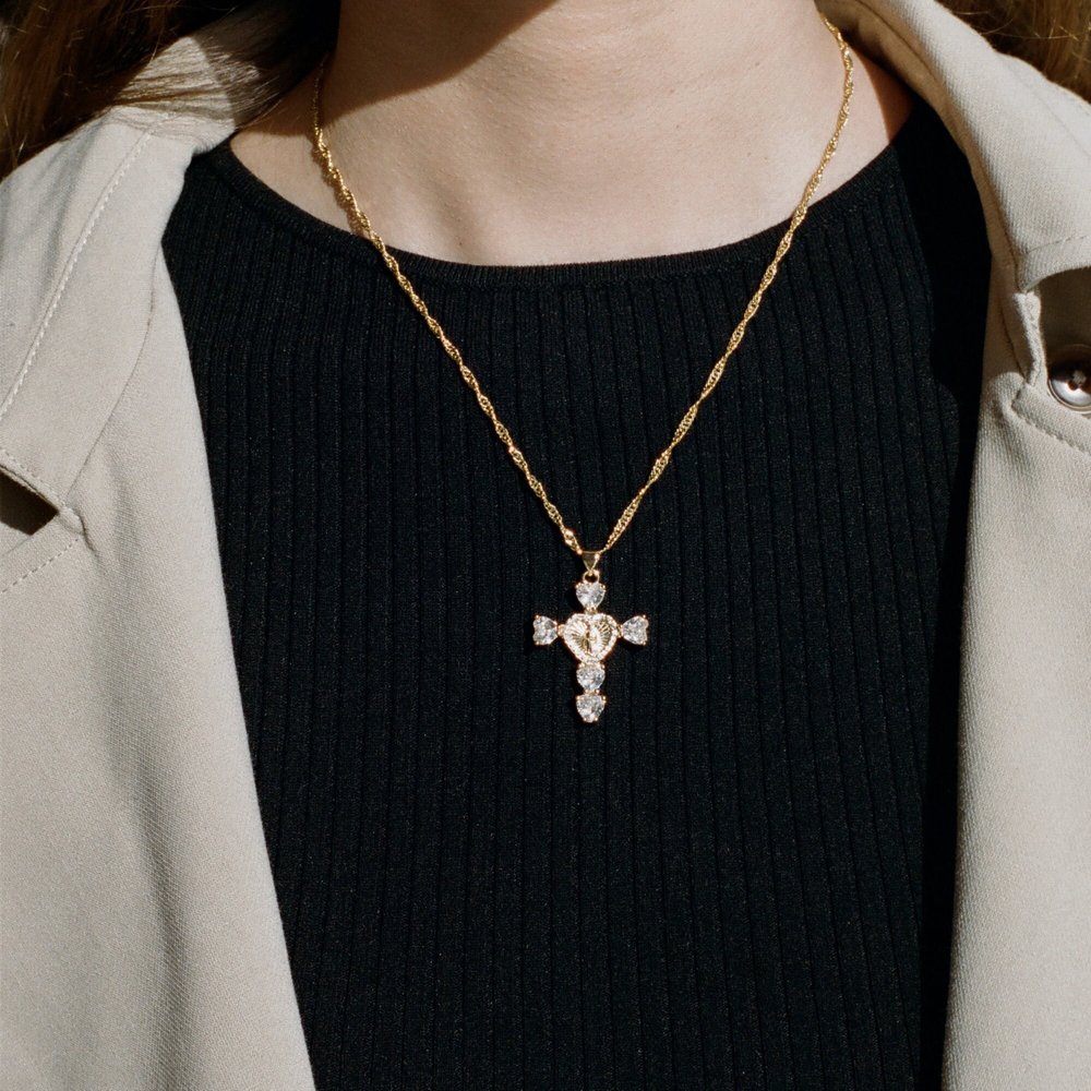 24k Gold Plated Crystal Cross Necklace | River Raine