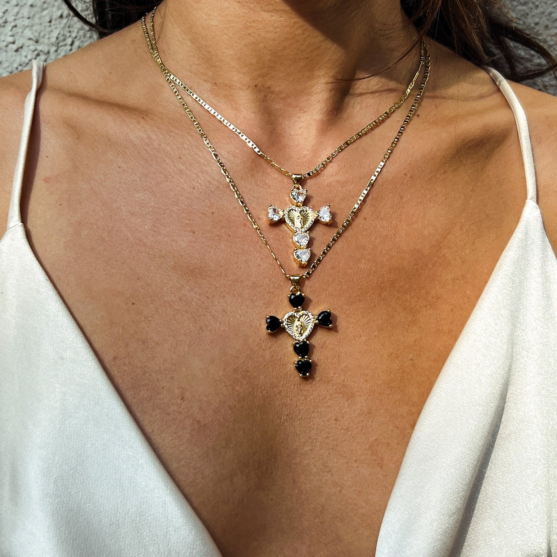 24k Gold Plated Crystal Cross Necklace | River Raine