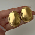 Vintage-Inspired Gold Oval Earrings - Glossy Statement Pieces