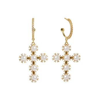 Italian Pearl Cross Earrings