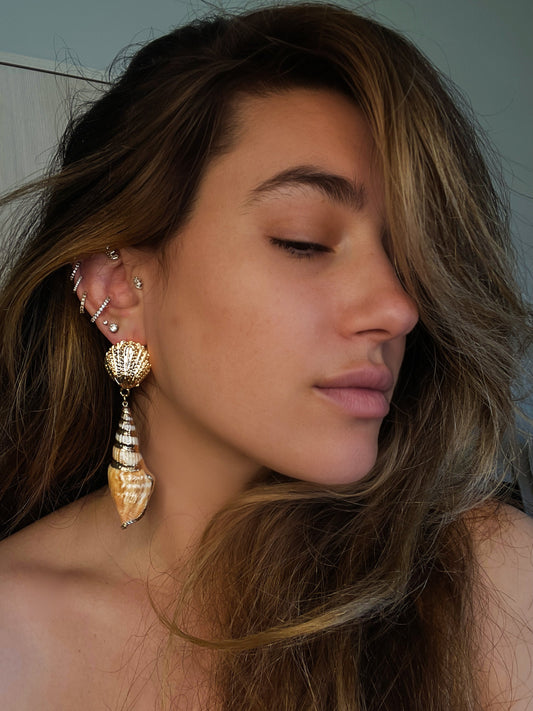 Oversized Seashell Dangle Earrings - 18k Gold Electroplated