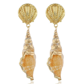 Oversized Seashell Dangle Earrings - 18k Gold Electroplated