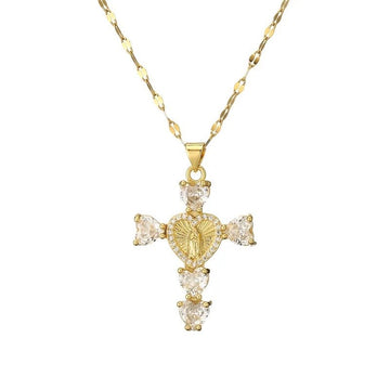 24k Gold Plated Crystal Cross Necklace | River Raine