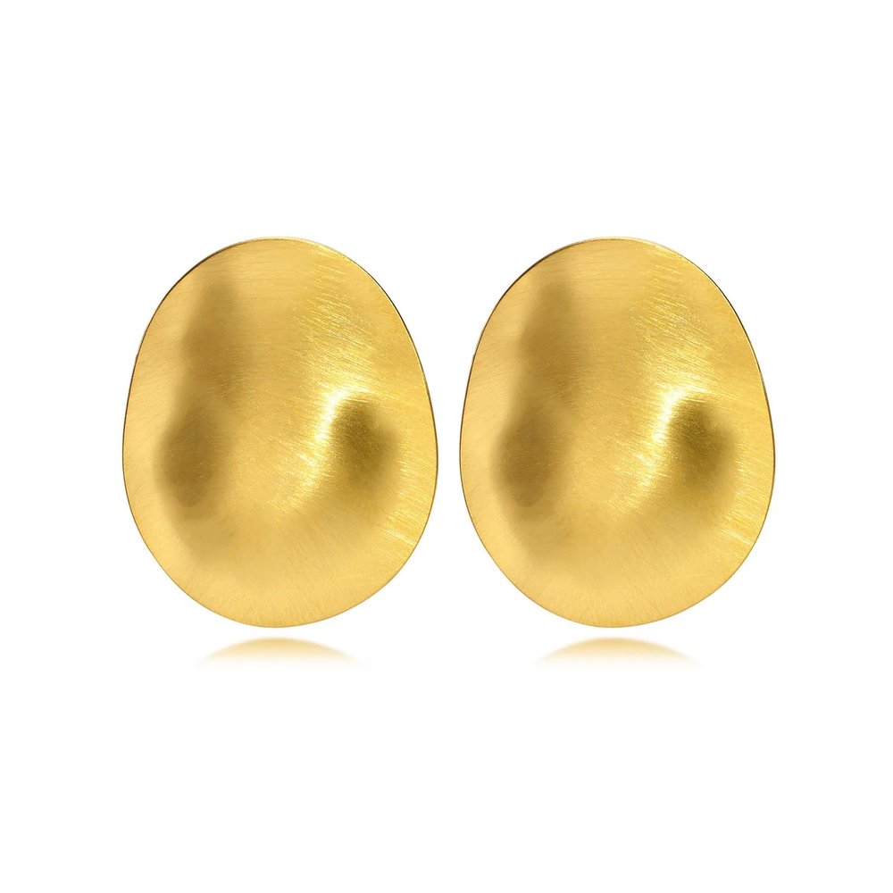 Vintage-Inspired Gold Oval Earrings - Glossy Statement Pieces