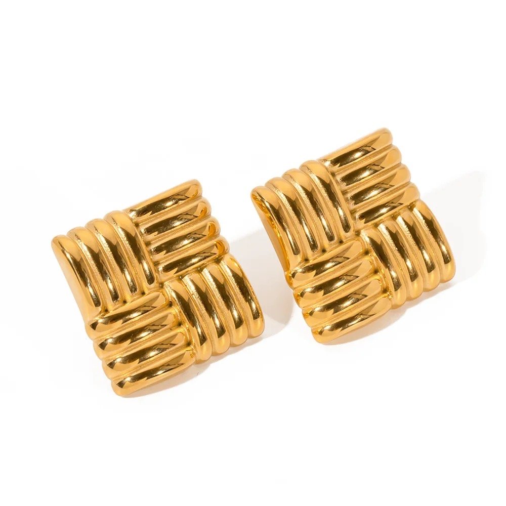 90's Square Earrings - Bold 18k Gold Statement Studs