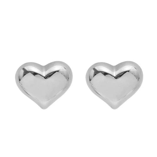 Large Puffy Heart Stud Earrings - Available in Gold and Silver