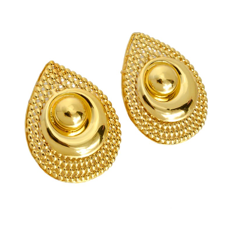 Exotic Gold Teardrop Earrings - Unique, Detailed Design