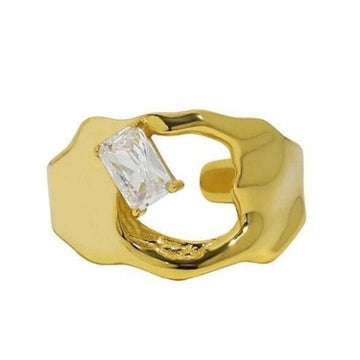Artistic Hammered Irregular Ring - Gold Vermeil with CZ Stone