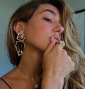 18k Gold Geometric Drop Earrings - Modern Design