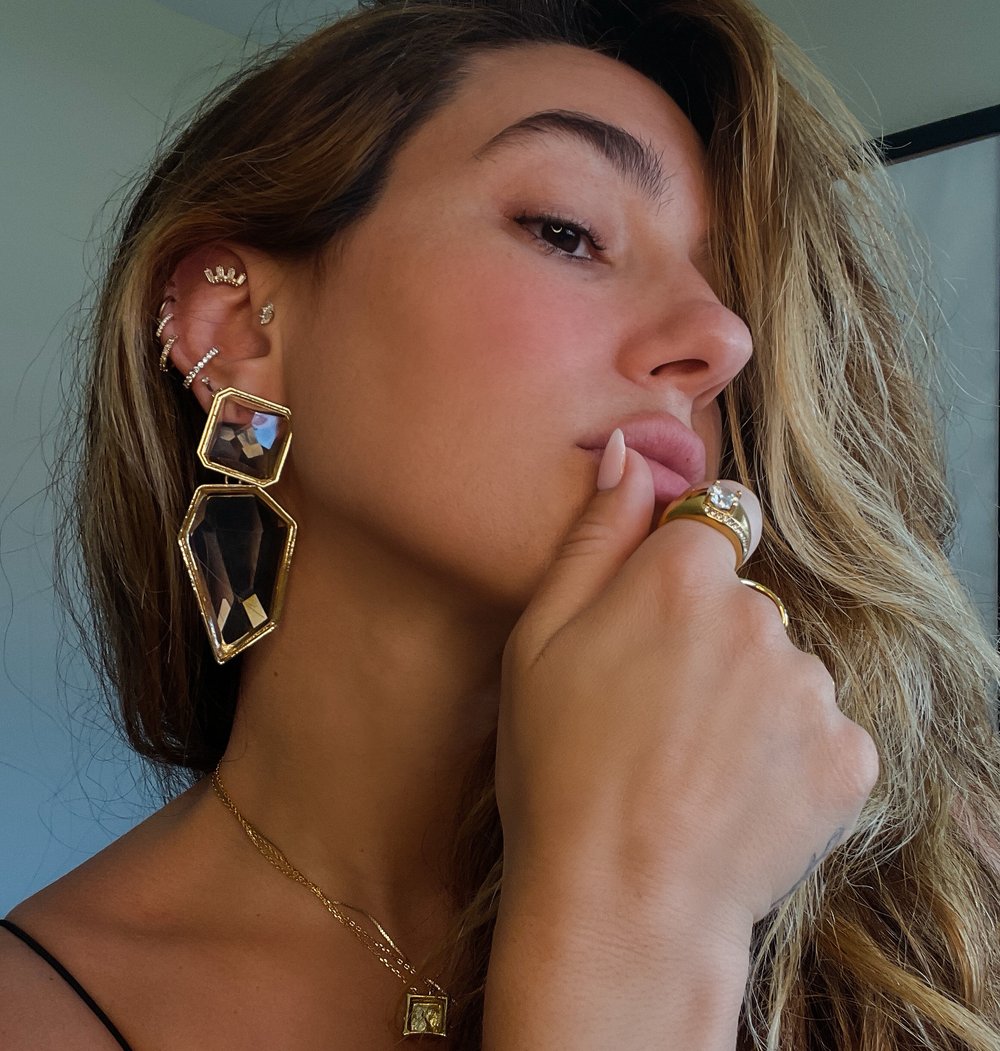 18k Gold Geometric Drop Earrings - Modern Design