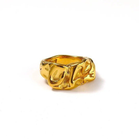 18k Gold Nugget Ring - Unique Molten Lava Design