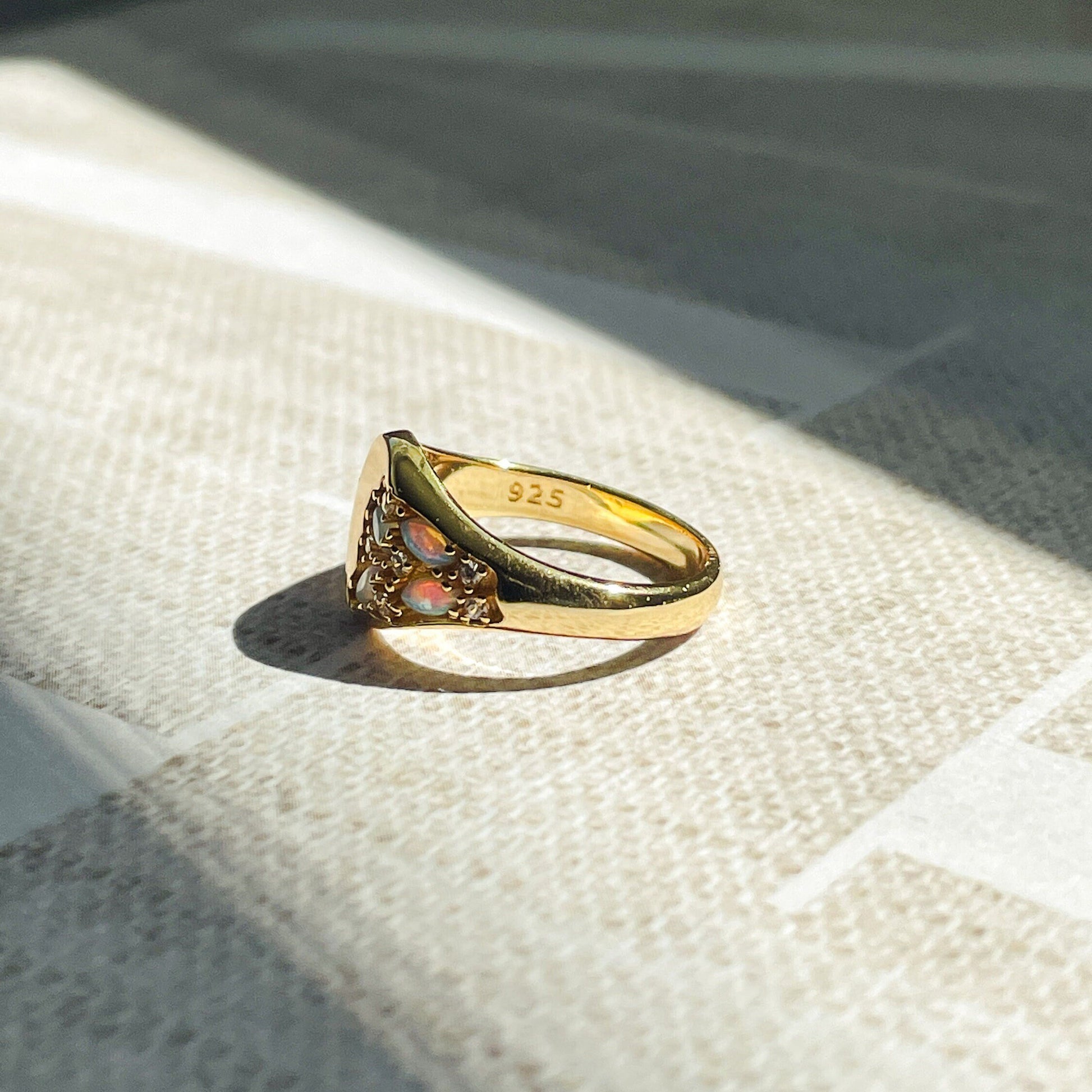 Opal Signet Ring in Gold Vermeil - Colorful & Elegant