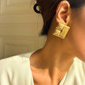 Bold 18k Gold Retro Square Stud Earrings - 80s and 90s Style