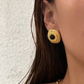 Vintage-Inspired Circle Agate Studs - Large 80s & 90s Style