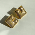 Bold 18k Gold Retro Square Stud Earrings - 80s and 90s Style
