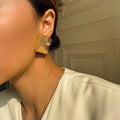 Bold 18k Gold Retro Square Stud Earrings - 80s and 90s Style