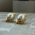 Luxurious Big Pearl Rectangle Earrings - Faux Pearl Studs